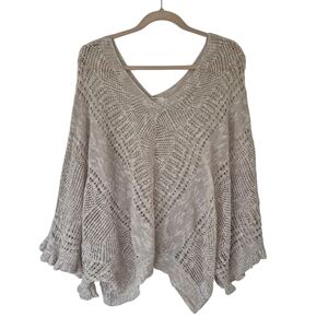 Cream Denmark Neutral Beige Crochet Poncho Style Caridgan Sweater